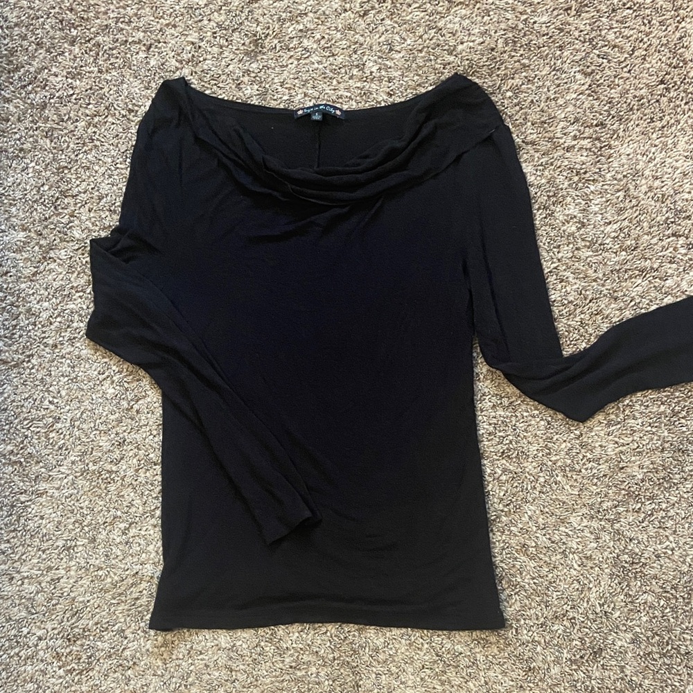 🎃 Suzie In The City Black Long-Sleeve Cowl Neck Top